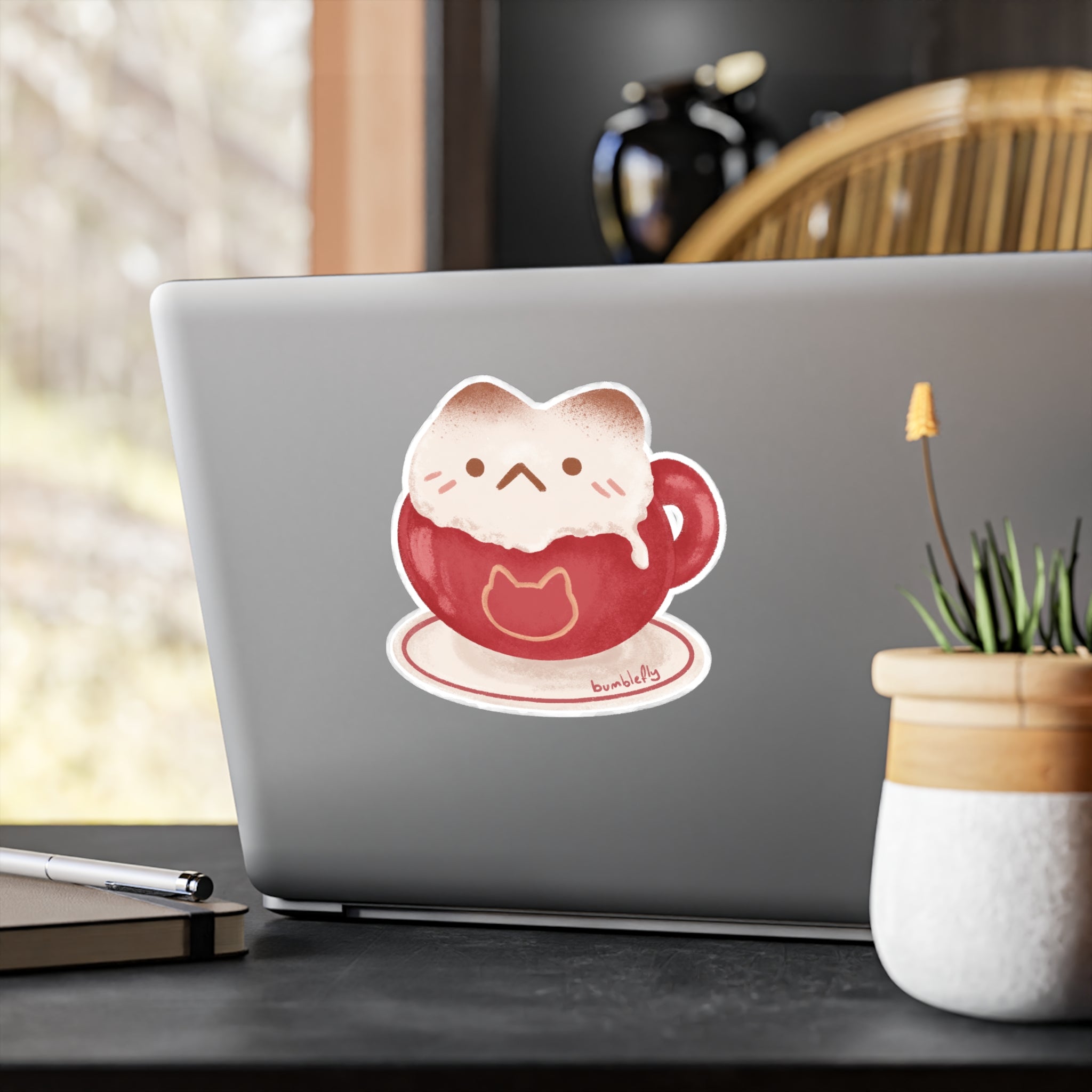 Cat- puccino Vinyl Sticker: Waterproof Decals by Bumblefly